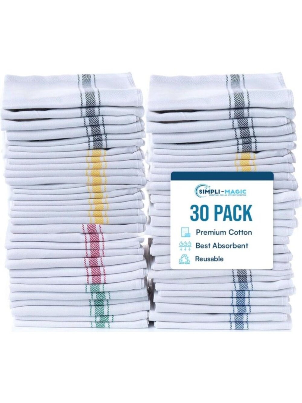 High Absorbent Cotton Herringbone Dish Towels, 15"x25", 30 Pack - Multi-Color